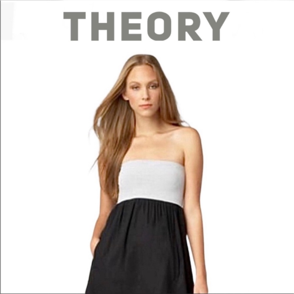 Theory Linen Striped Black and White Tube Dress - One Size